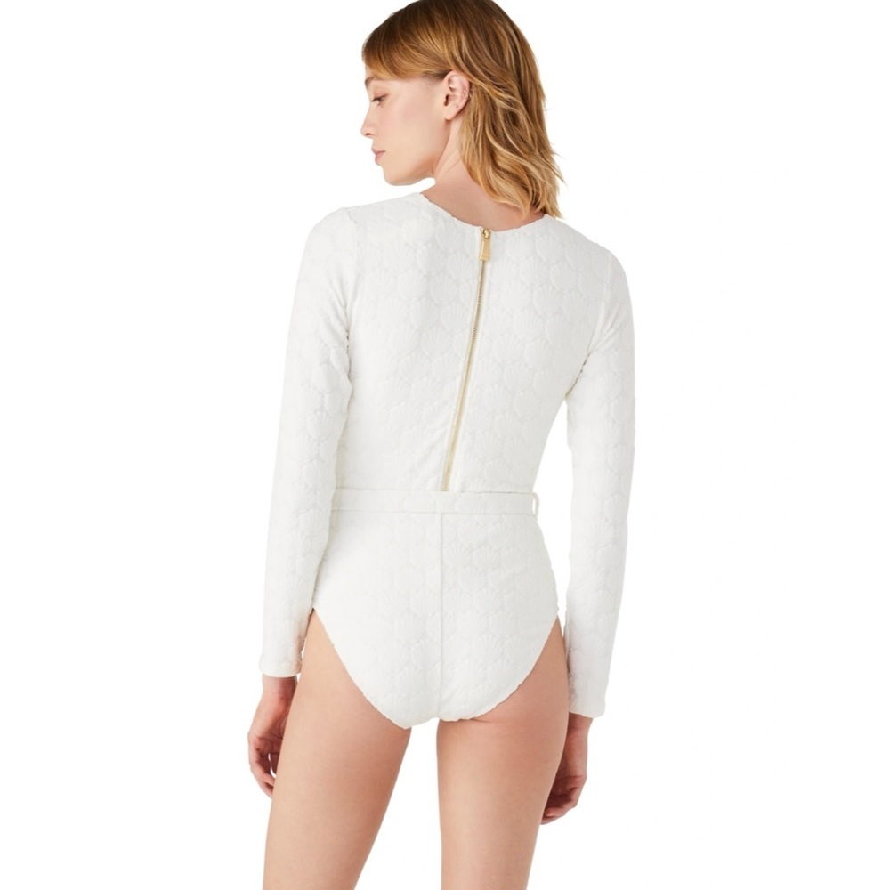 Kate Spade Belted Long Sleeve One Piece rash guard Shell Jacquard Swimsuit NEW - Picture 3 of 7